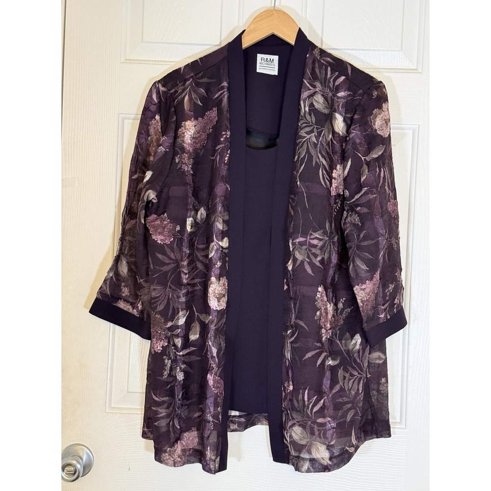 r m richards Purple Shear‎ Mesh Boho Floral Cottage Blouse Size 1x 20/22